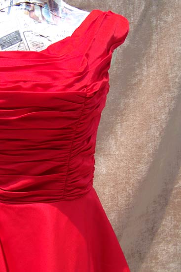 vintage 50s red ruched evening dress