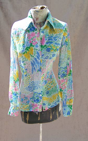 vintage 70s sheer floral blouse