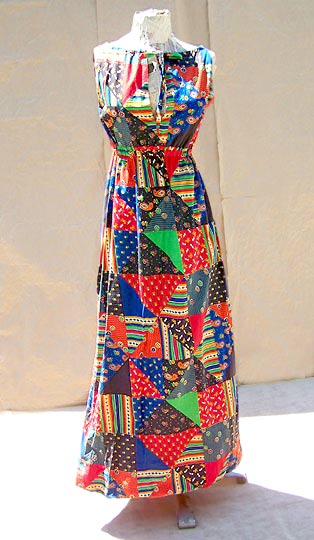 vintage 70s boho patchwork maxi dress