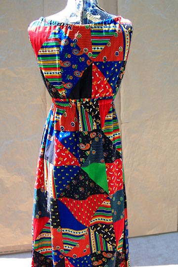 vintage 70s boho patchwork maxi dress