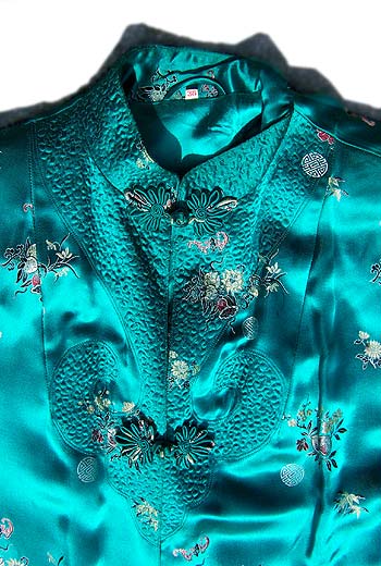 vintage jade silk trapunto robe
