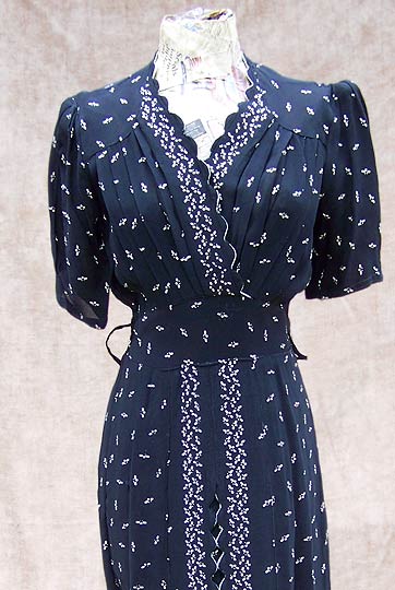 vintage 40s swing navy scalloped dress
