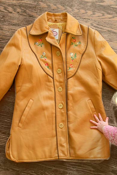 vintage 70s embroidered tan jacket