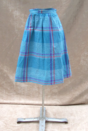 vintage 70s 80s blue madras short skirt