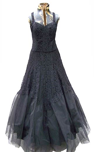 vintage 30s 40s black lace tulle ballgown
