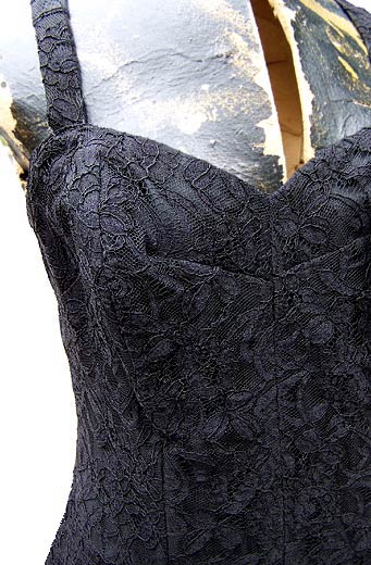 vintage 30s 40s black lace tulle gown