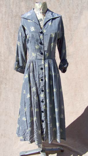 vintage 40s 50s metallic printed dress