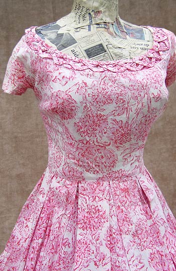 vintage 50s braided cotton print dress