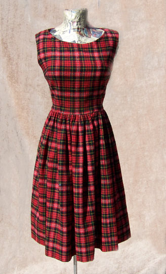 vintage 50s 60s red tartan dirndl dress