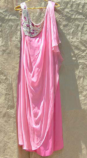 vintage 60s beaded neo-classical pink gown