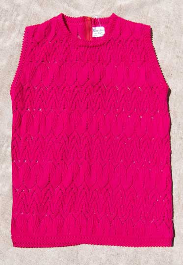 vintage 60s sheer pointelle pink knit top