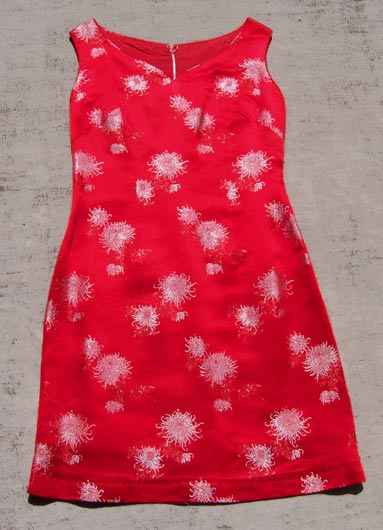 vintage red brocade silk dress