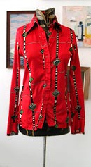 vintage 70s disco glossy red shirt