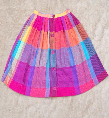 vintage 80s rainbow madras skirt