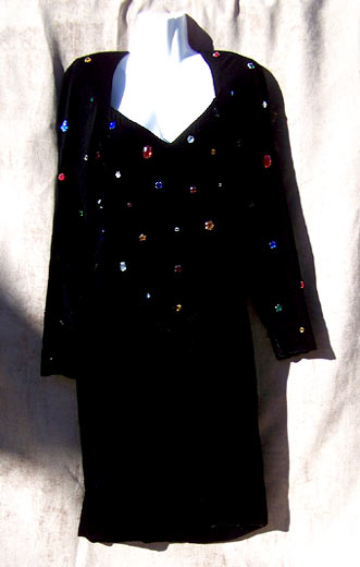 80s Chetta B rhinestone black dress