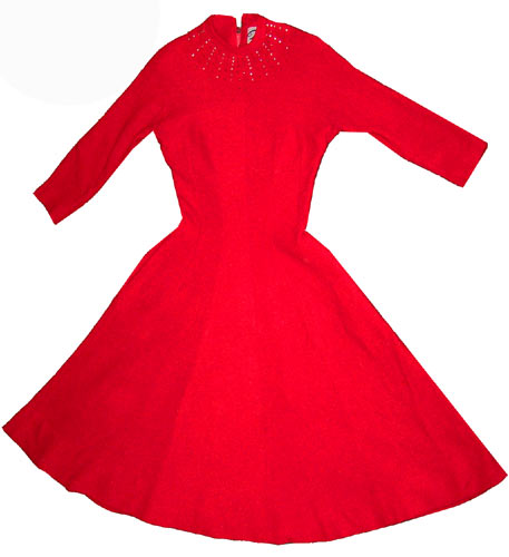 50s new look red bias cut dress